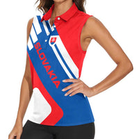 Slovakia – Red Blue White Geometric Flag Design Women Sleeveless Polo Shirt with National Crest