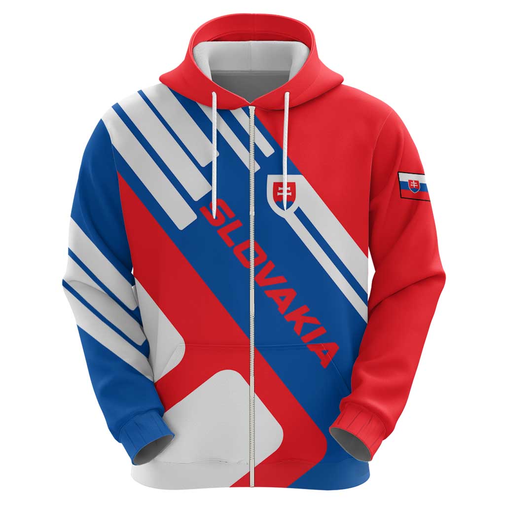 Slovakia – Red Blue White Geometric Flag Design Zip Hoodie with National Crest