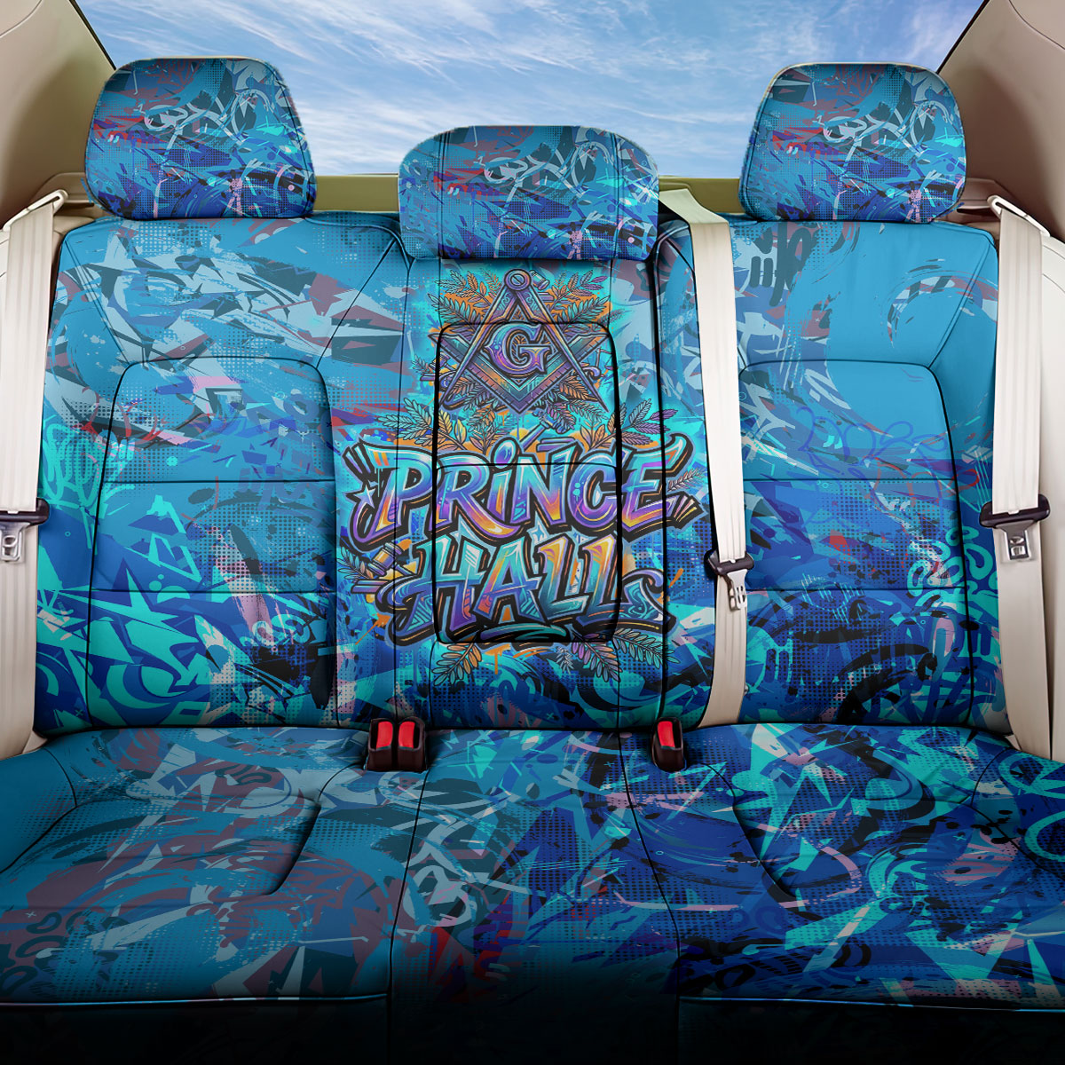 Prince Hall Freemasonry Back Car Seat Cover Compasses Masonic Art - Urban Graffiti Style