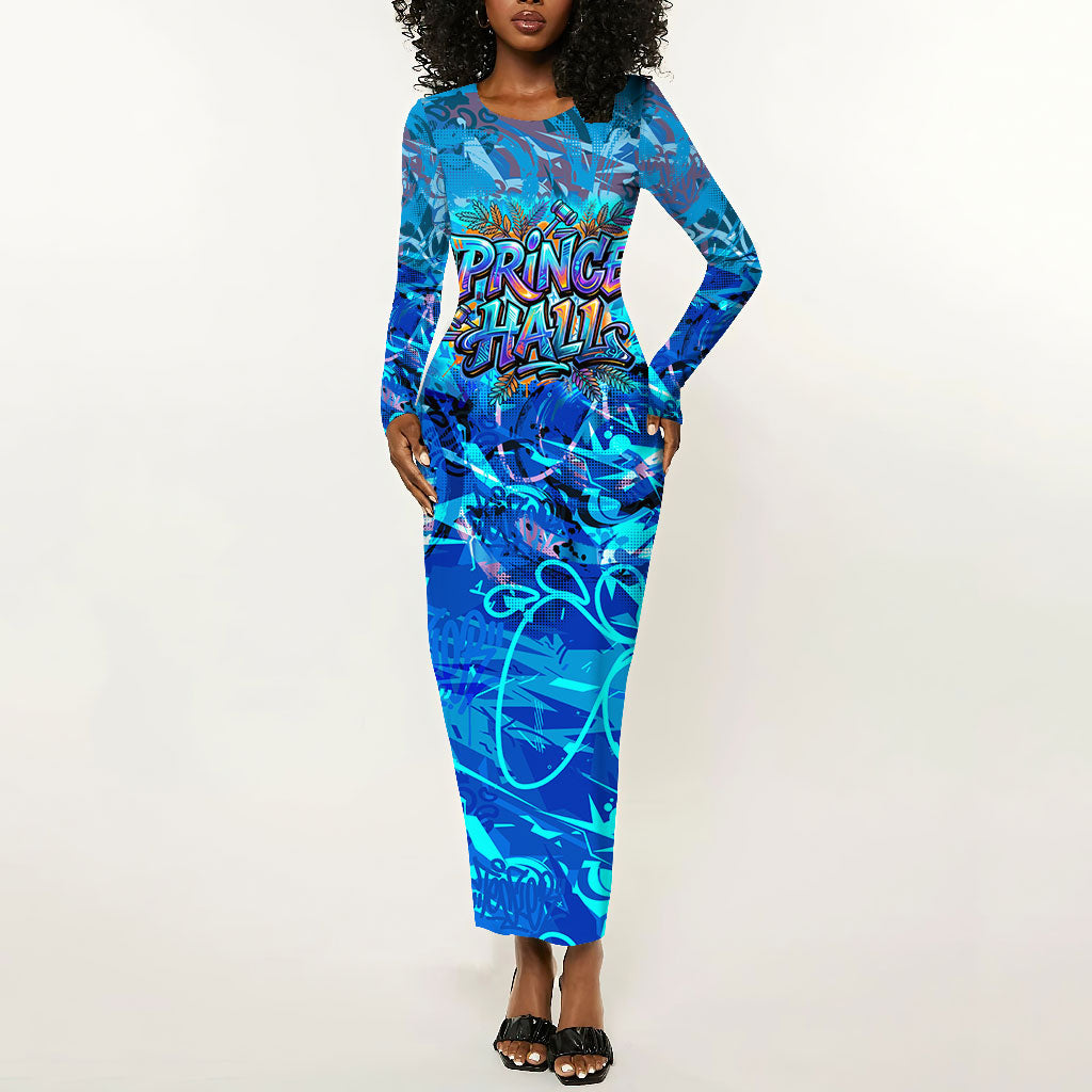 Prince Hall Freemasonry Long Sleeve Bodycon Dress Compasses Masonic Art - Urban Graffiti Style