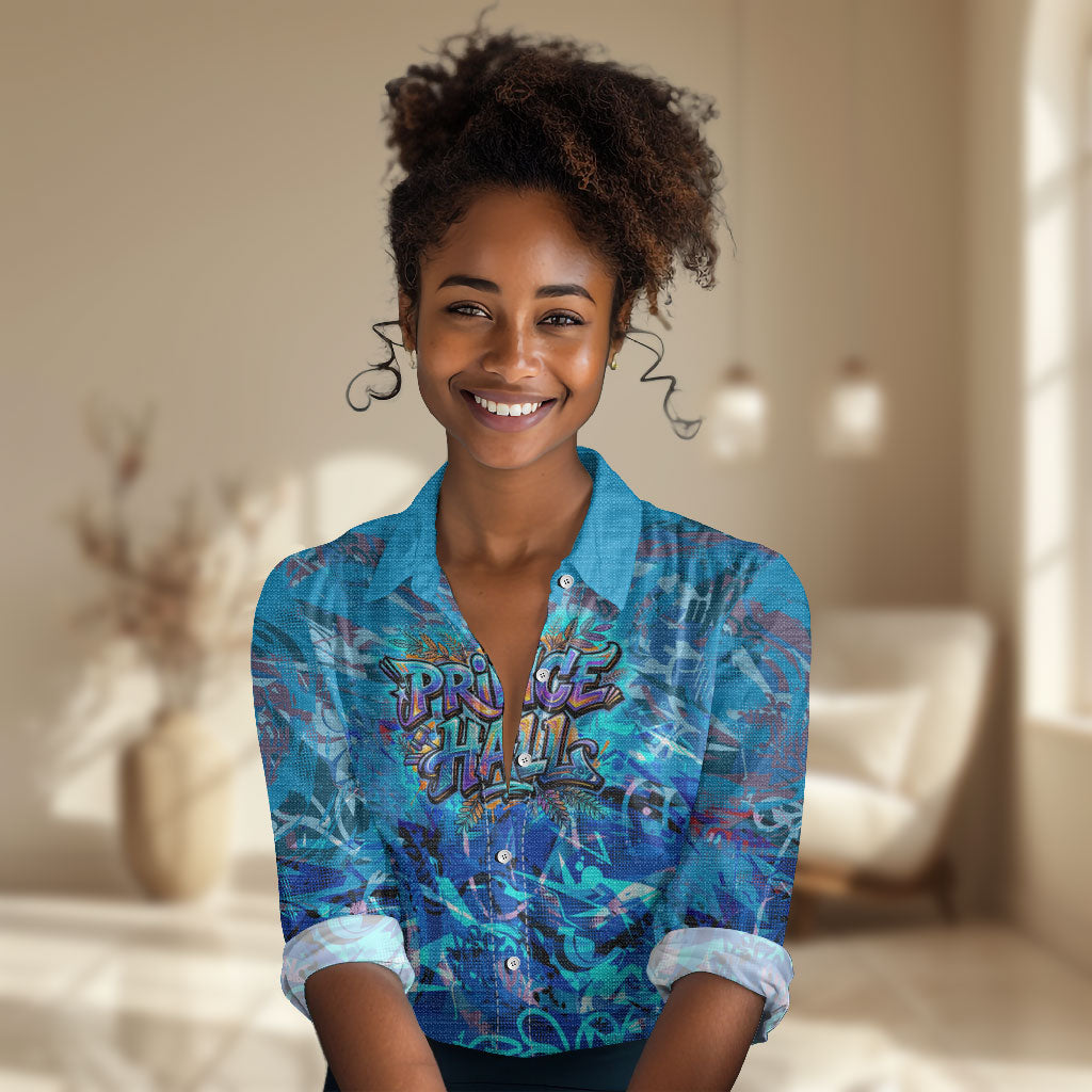 Prince Hall Freemasonry Women Casual Shirt Compasses Masonic Art - Urban Graffiti Style