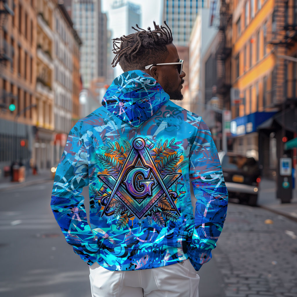 Prince Hall Freemasonry Zip Hoodie Compasses Masonic Art - Urban Graffiti Style