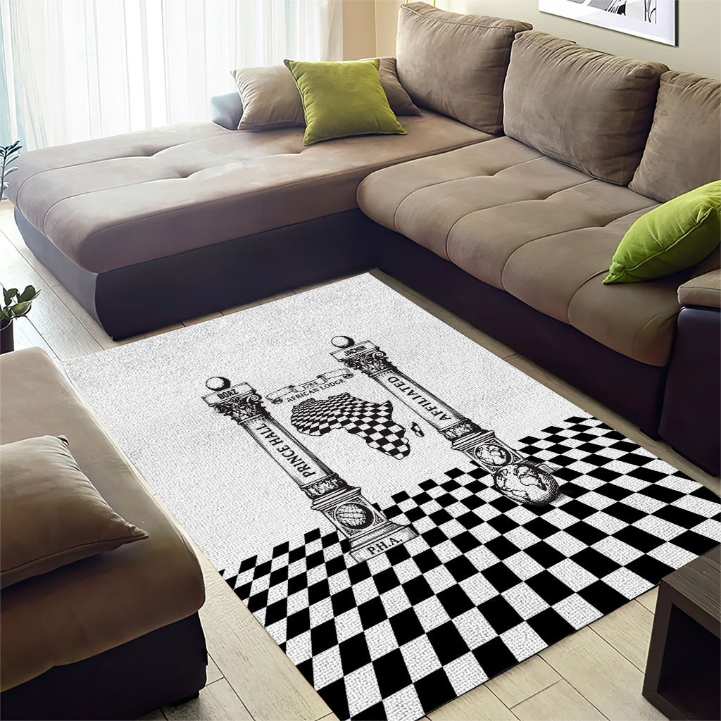 Prince Hall Affiliated Freemasonry Area Rug Classic Masonic Pillars Boaz Jachin Checkerboard Africa Map