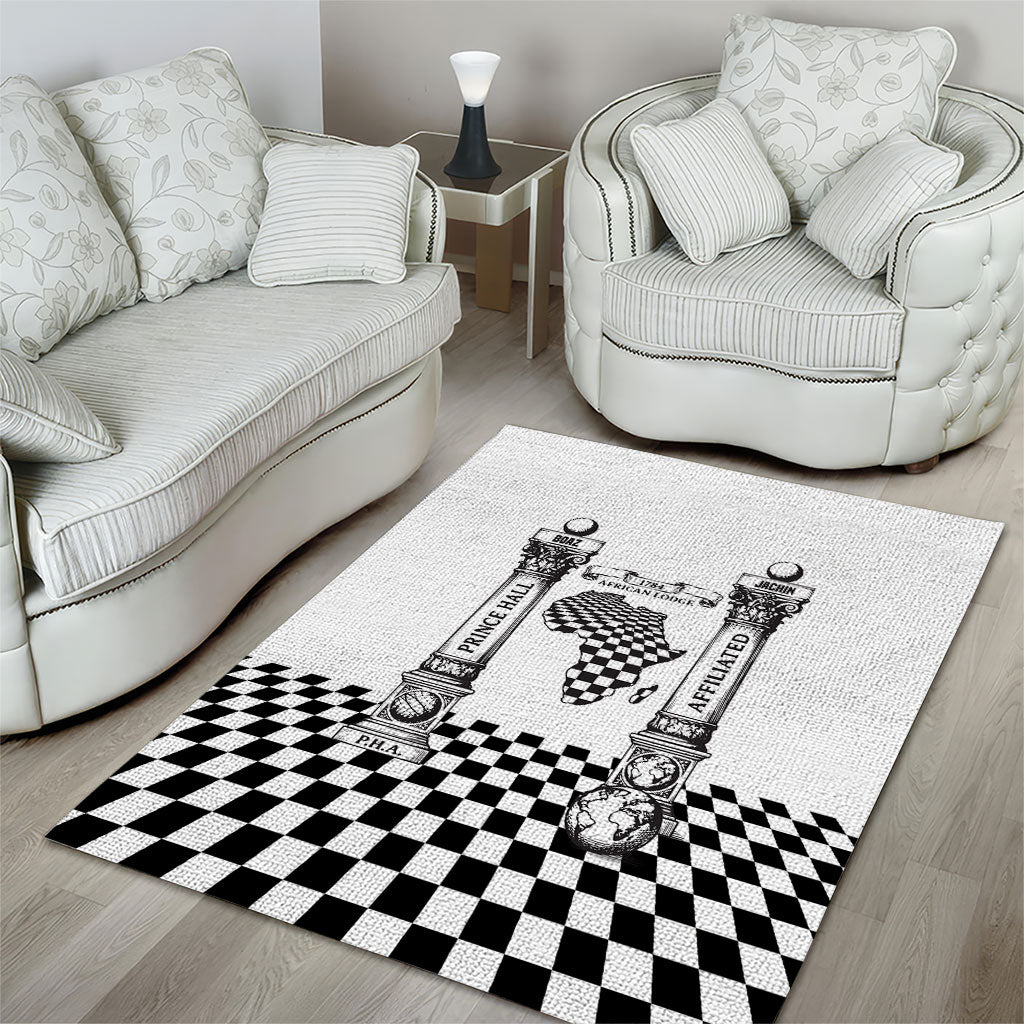 Prince Hall Affiliated Freemasonry Area Rug Classic Masonic Pillars Boaz Jachin Checkerboard Africa Map