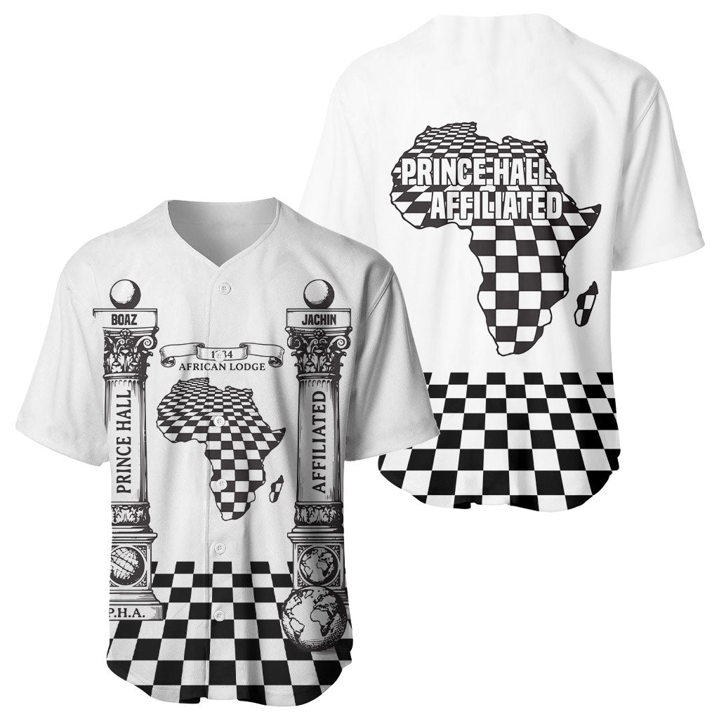 Prince Hall Affiliated Freemasonry Baseball Jersey Classic Masonic Pillars Boaz Jachin Checkerboard Africa Map
