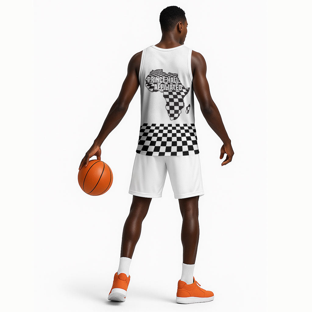 Prince Hall Affiliated Freemasonry Basketball Jersey Classic Masonic Pillars Boaz Jachin Checkerboard Africa Map