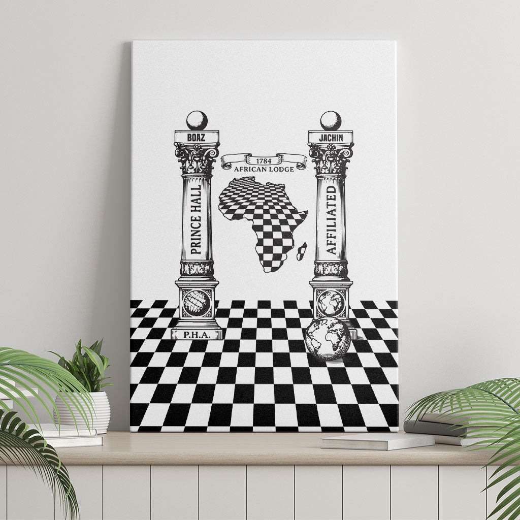Prince Hall Affiliated Freemasonry Canvas Wall Art Classic Masonic Pillars Boaz Jachin Checkerboard Africa Map