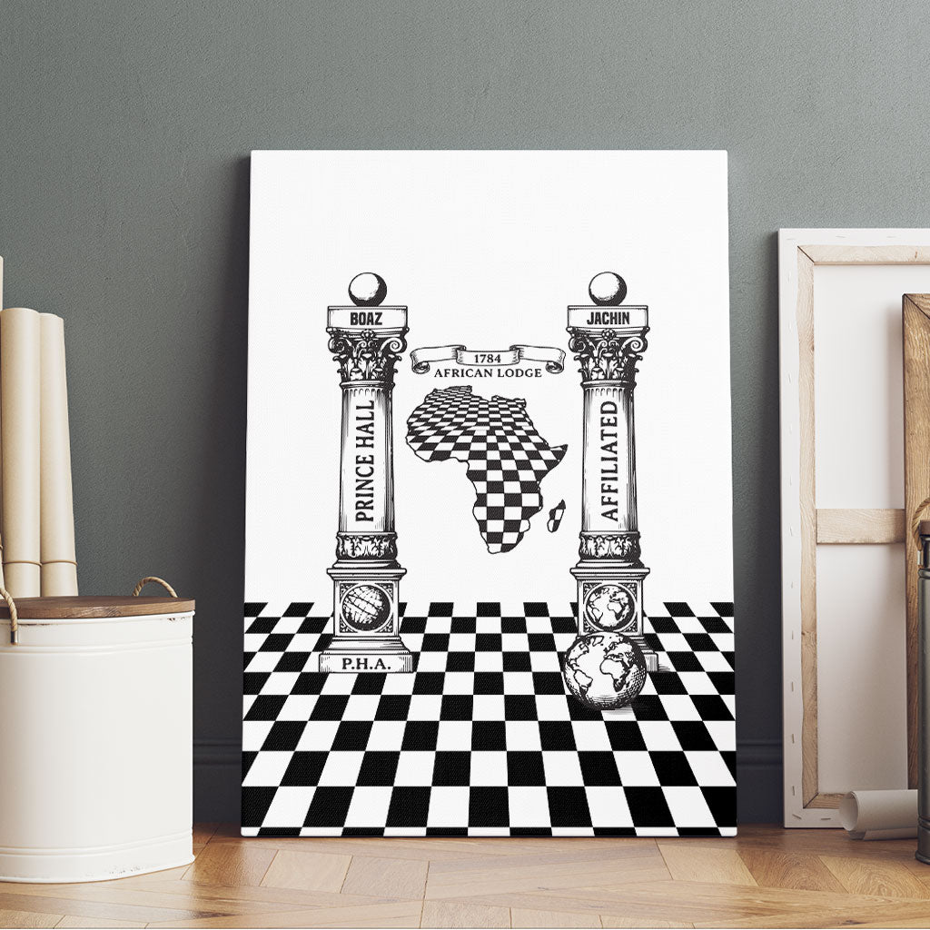 Prince Hall Affiliated Freemasonry Canvas Wall Art Classic Masonic Pillars Boaz Jachin Checkerboard Africa Map