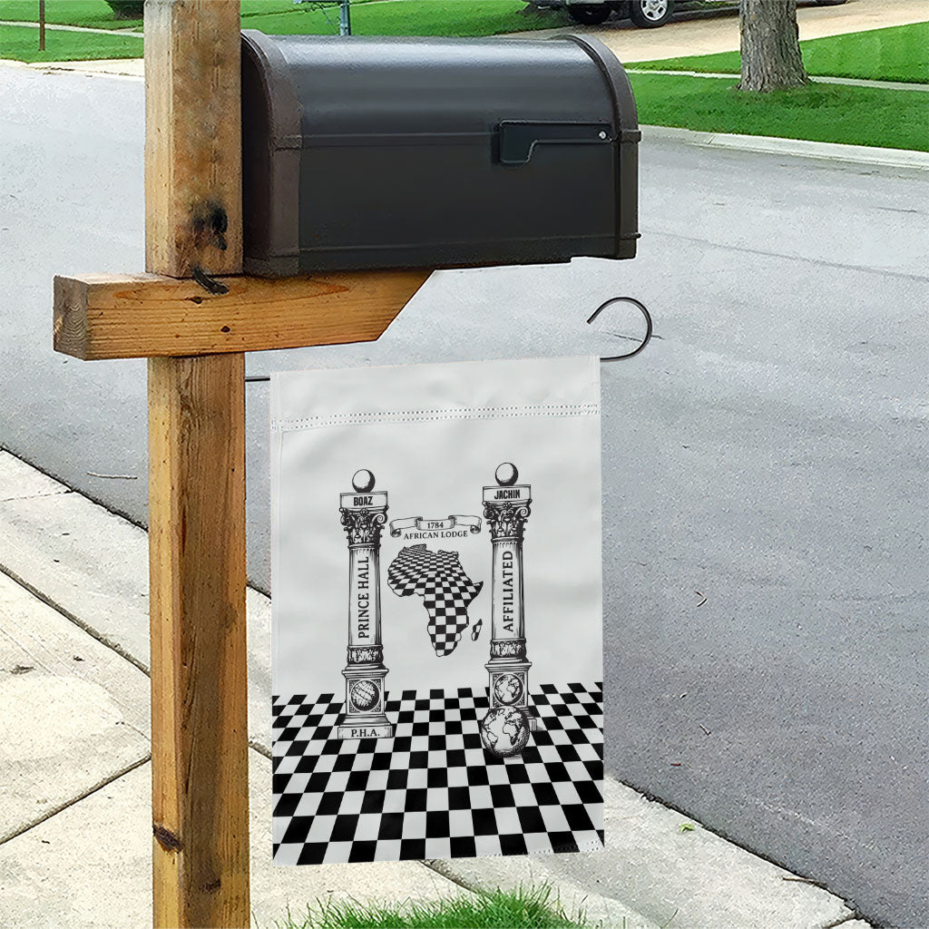 Prince Hall Affiliated Freemasonry Garden Flag Classic Masonic Pillars Boaz Jachin Checkerboard Africa Map