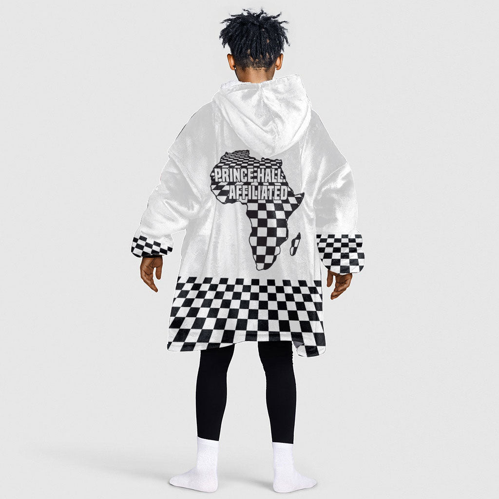 Prince Hall Affiliated Freemasonry Kid Wearable Blanket Hoodie Classic Masonic Pillars Boaz Jachin Checkerboard Africa Map