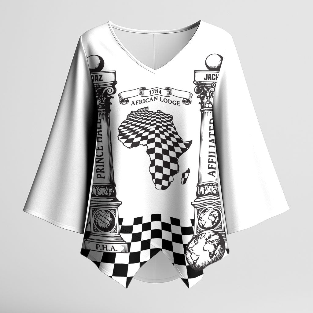 Prince Hall Affiliated Freemasonry Kimono Sleeve Blouse Classic Masonic Pillars Boaz Jachin Checkerboard Africa Map