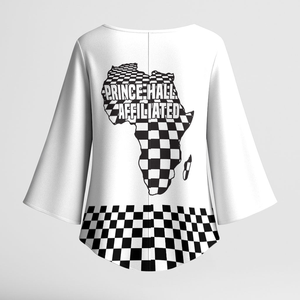 Prince Hall Affiliated Freemasonry Kimono Sleeve Blouse Classic Masonic Pillars Boaz Jachin Checkerboard Africa Map