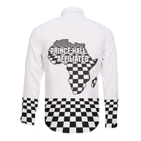 Prince Hall Affiliated Freemasonry Long Sleeve Button Shirt Classic Masonic Pillars Boaz Jachin Checkerboard Africa Map