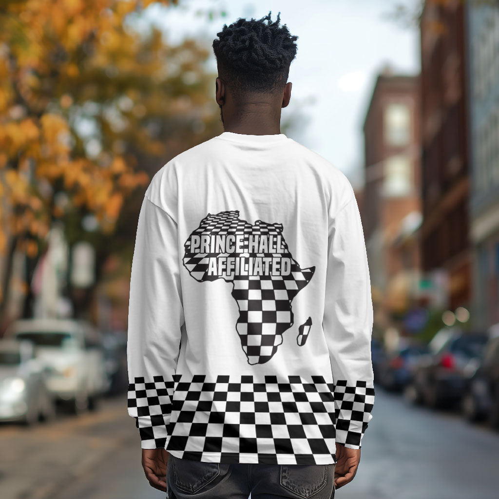 Prince Hall Affiliated Freemasonry Long Sleeve Shirt Classic Masonic Pillars Boaz Jachin Checkerboard Africa Map