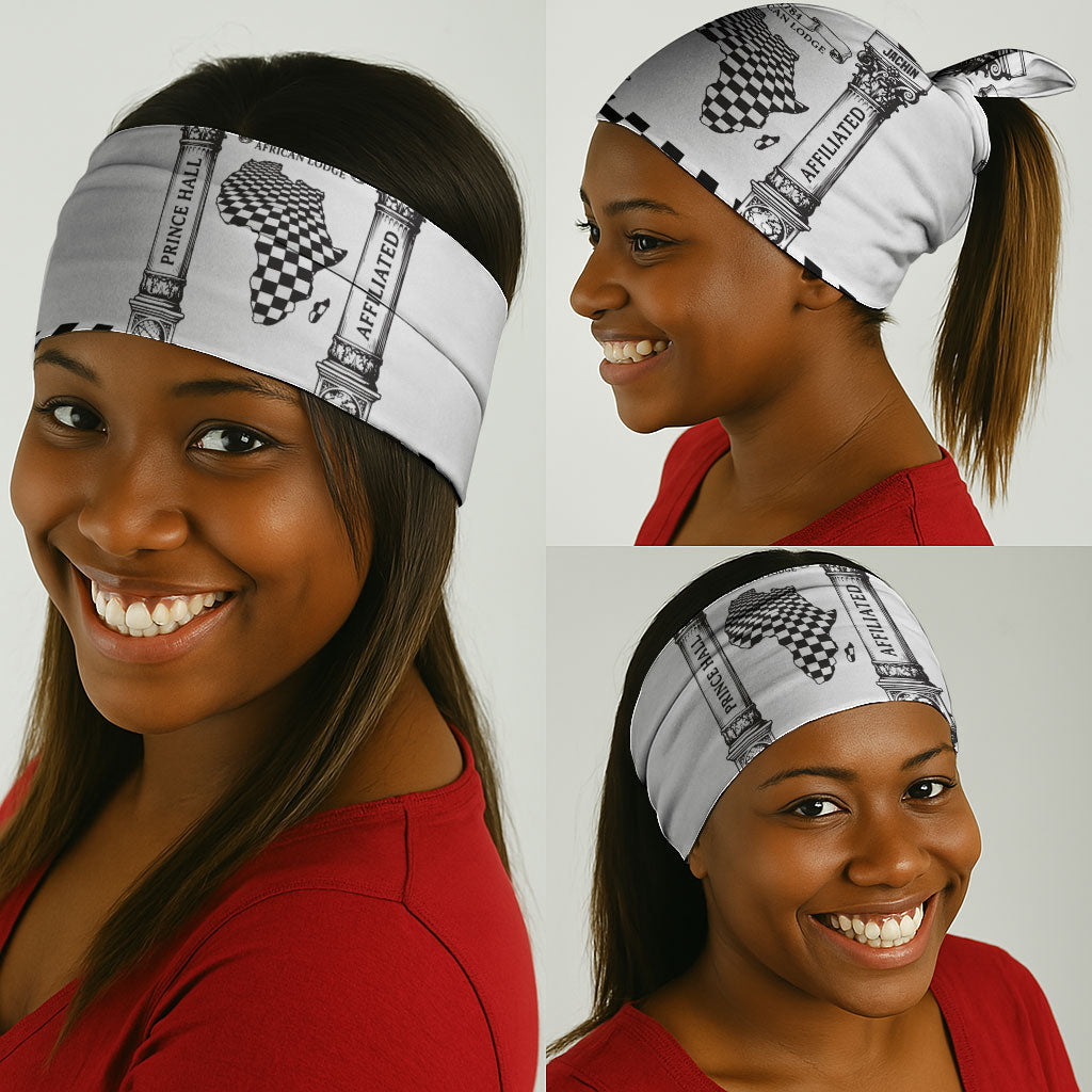 Prince Hall Affiliated Freemasonry Neck Gaiter Classic Masonic Pillars Boaz Jachin Checkerboard Africa Map