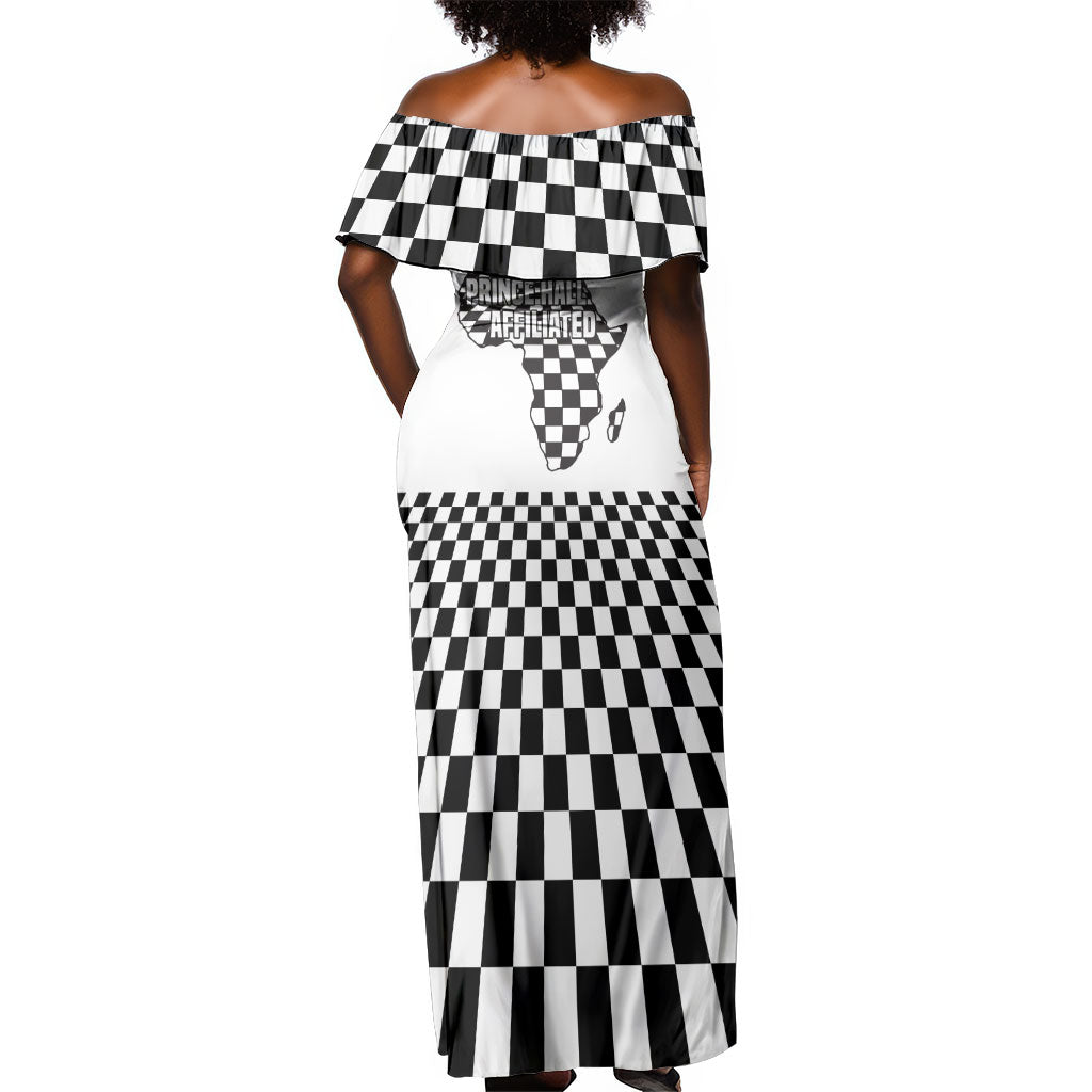 Prince Hall Affiliated Freemasonry Off Shoulder Maxi Dress Classic Masonic Pillars Boaz Jachin Checkerboard Africa Map