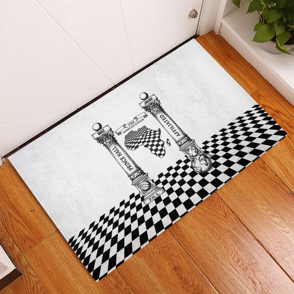 Prince Hall Affiliated Freemasonry Rubber Doormat Classic Masonic Pillars Boaz Jachin Checkerboard Africa Map