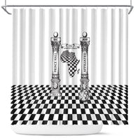 Prince Hall Affiliated Freemasonry Shower Curtain Classic Masonic Pillars Boaz Jachin Checkerboard Africa Map