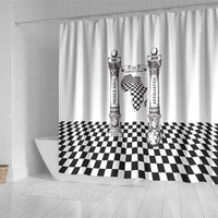 Prince Hall Affiliated Freemasonry Shower Curtain Classic Masonic Pillars Boaz Jachin Checkerboard Africa Map
