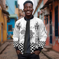 Prince Hall Affiliated Freemasonry Sleeve Zip Bomber Jacket Classic Masonic Pillars Boaz Jachin Checkerboard Africa Map