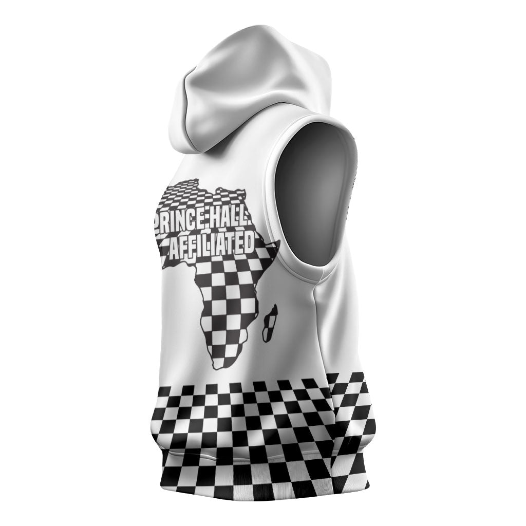 Prince Hall Affiliated Freemasonry Sleeveless Hoodie Classic Masonic Pillars Boaz Jachin Checkerboard Africa Map