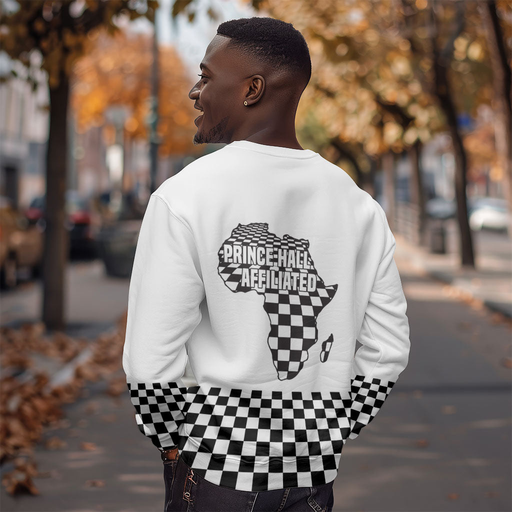 Prince Hall Affiliated Freemasonry Sweatshirt Classic Masonic Pillars Boaz Jachin Checkerboard Africa Map
