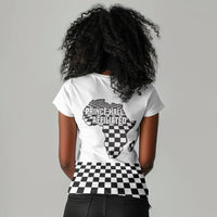 Prince Hall Affiliated Freemasonry Women V-Neck T-Shirt Classic Masonic Pillars Boaz Jachin Checkerboard Africa Map