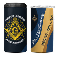 Prince Hall Freemasonry 4 in 1 Can Cooler Tumbler Square and Compasses Gold Blue Geometric