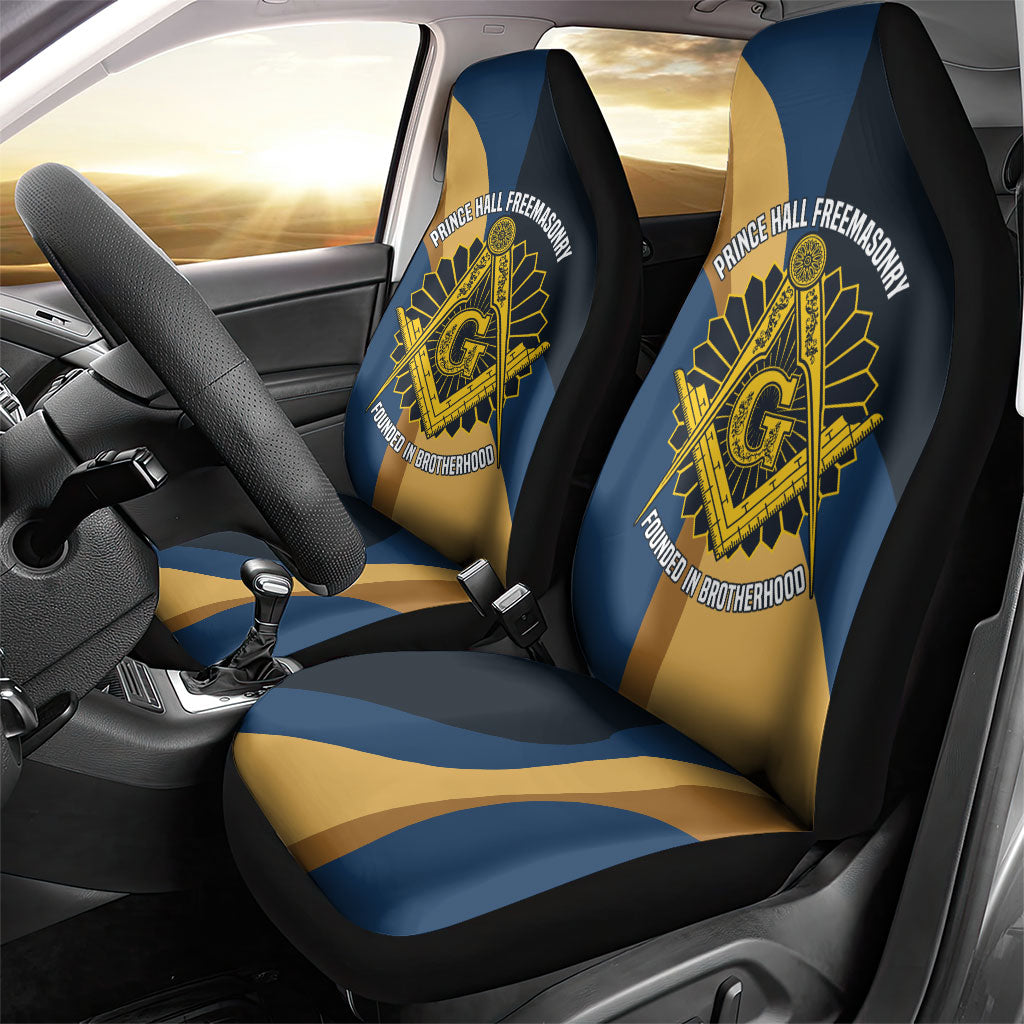 Prince Hall Freemasonry Car Seat Cover Square and Compasses Gold Blue Geometric
