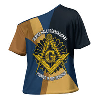 Prince Hall Freemasonry Cross Shoulder Shirt Square and Compasses Gold Blue Geometric