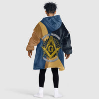 Prince Hall Freemasonry Kid Wearable Blanket Hoodie Square and Compasses Gold Blue Geometric