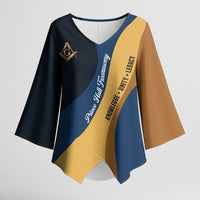 Prince Hall Freemasonry Kimono Sleeve Blouse Square and Compasses Gold Blue Geometric