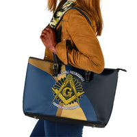 Prince Hall Freemasonry Leather Tote Bag Square and Compasses Gold Blue Geometric