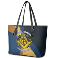 Prince Hall Freemasonry Leather Tote Bag Square and Compasses Gold Blue Geometric