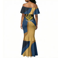 Prince Hall Freemasonry Mermaid Dress Square and Compasses Gold Blue Geometric