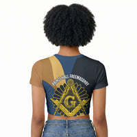 Prince Hall Freemasonry Raglan Cropped T shirt Square and Compasses Gold Blue Geometric