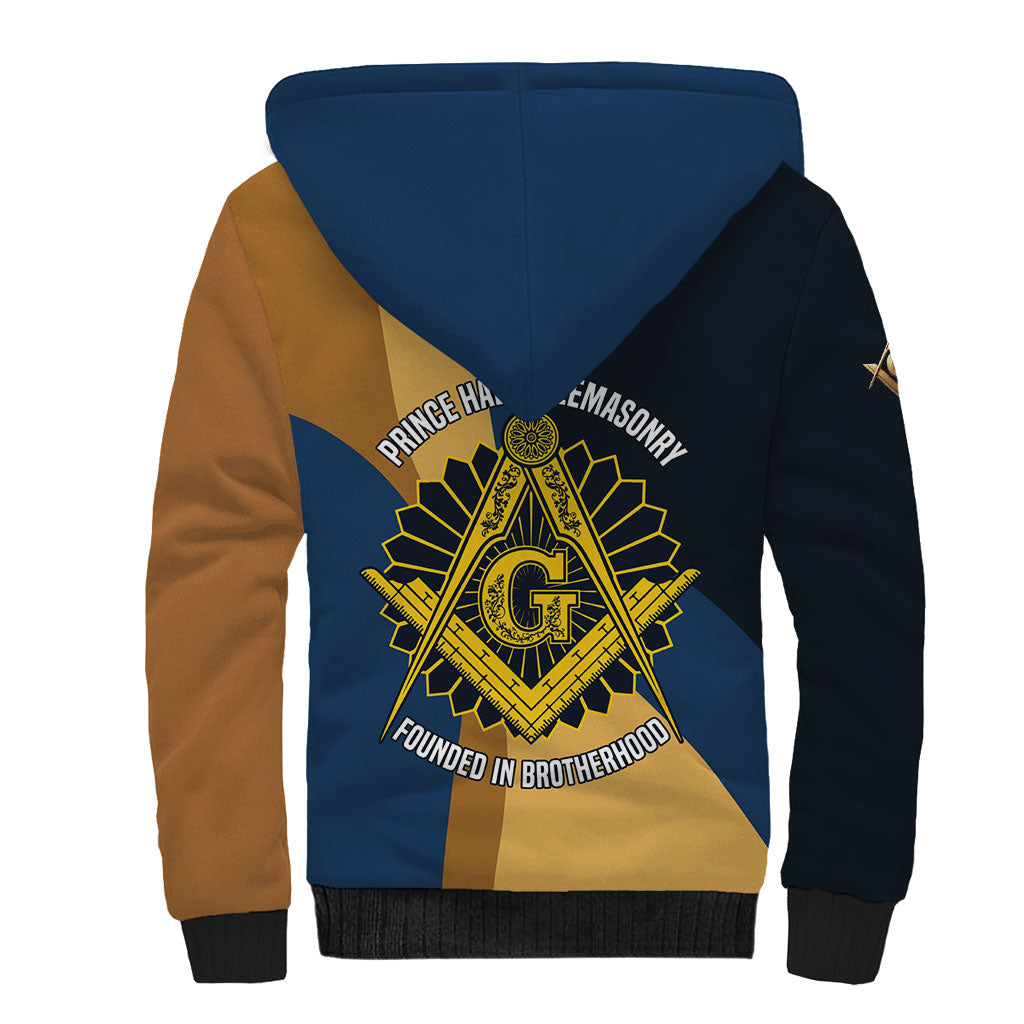 Prince Hall Freemasonry Sherpa Hoodie Square and Compasses Gold Blue Geometric