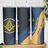 Prince Hall Freemasonry Skinny Tumbler Square and Compasses Gold Blue Geometric