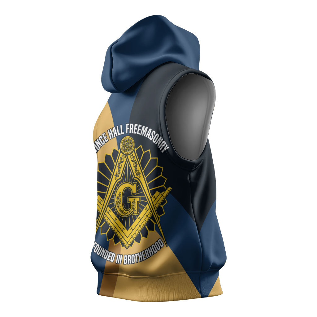 Prince Hall Freemasonry Sleeveless Hoodie Square and Compasses Gold Blue Geometric