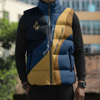 Prince Hall Freemasonry Sleeveless Puffer Jacket Square and Compasses Gold Blue Geometric