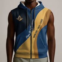Prince Hall Freemasonry Sleeveless Zip Hoodie Square and Compasses Gold Blue Geometric