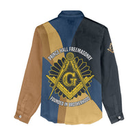 Prince Hall Freemasonry Women Casual Shirt Square and Compasses Gold Blue Geometric