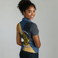 Prince Hall Freemasonry Women Polo Shirt Square and Compasses Gold Blue Geometric
