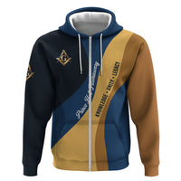 Prince Hall Freemasonry Zip Hoodie Square and Compasses Gold Blue Geometric