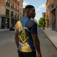 Prince Hall Freemasonry Zipper Polo Shirt Square and Compasses Gold Blue Geometric