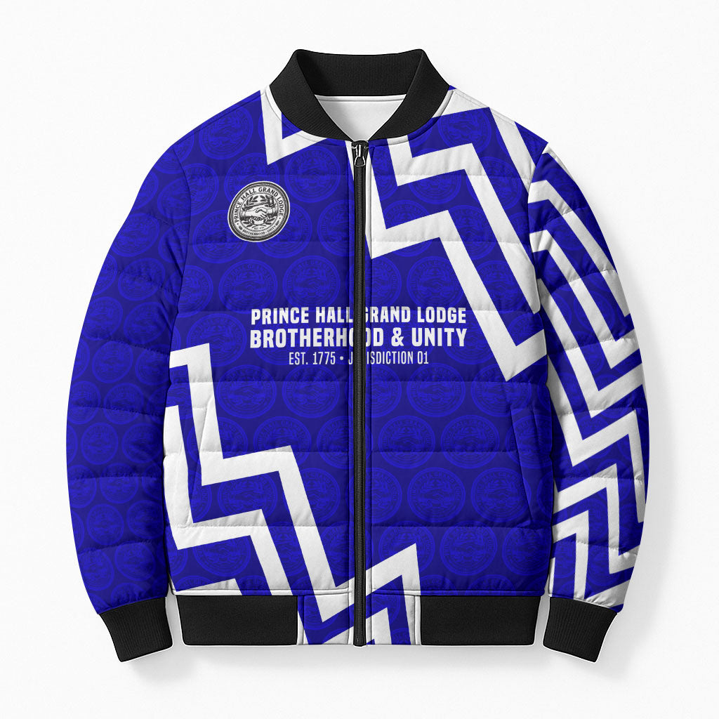 Prince Hall Grand Lodge Bomber Puffer Jacket Founder Portrait Geometric Brotherhood