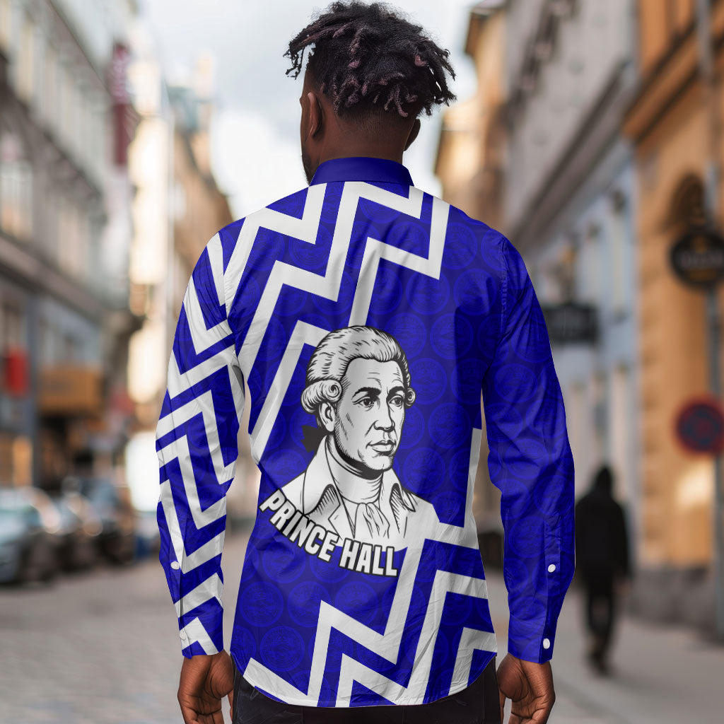 Prince Hall Grand Lodge Long Sleeve Button Shirt Founder Portrait Geometric Brotherhood