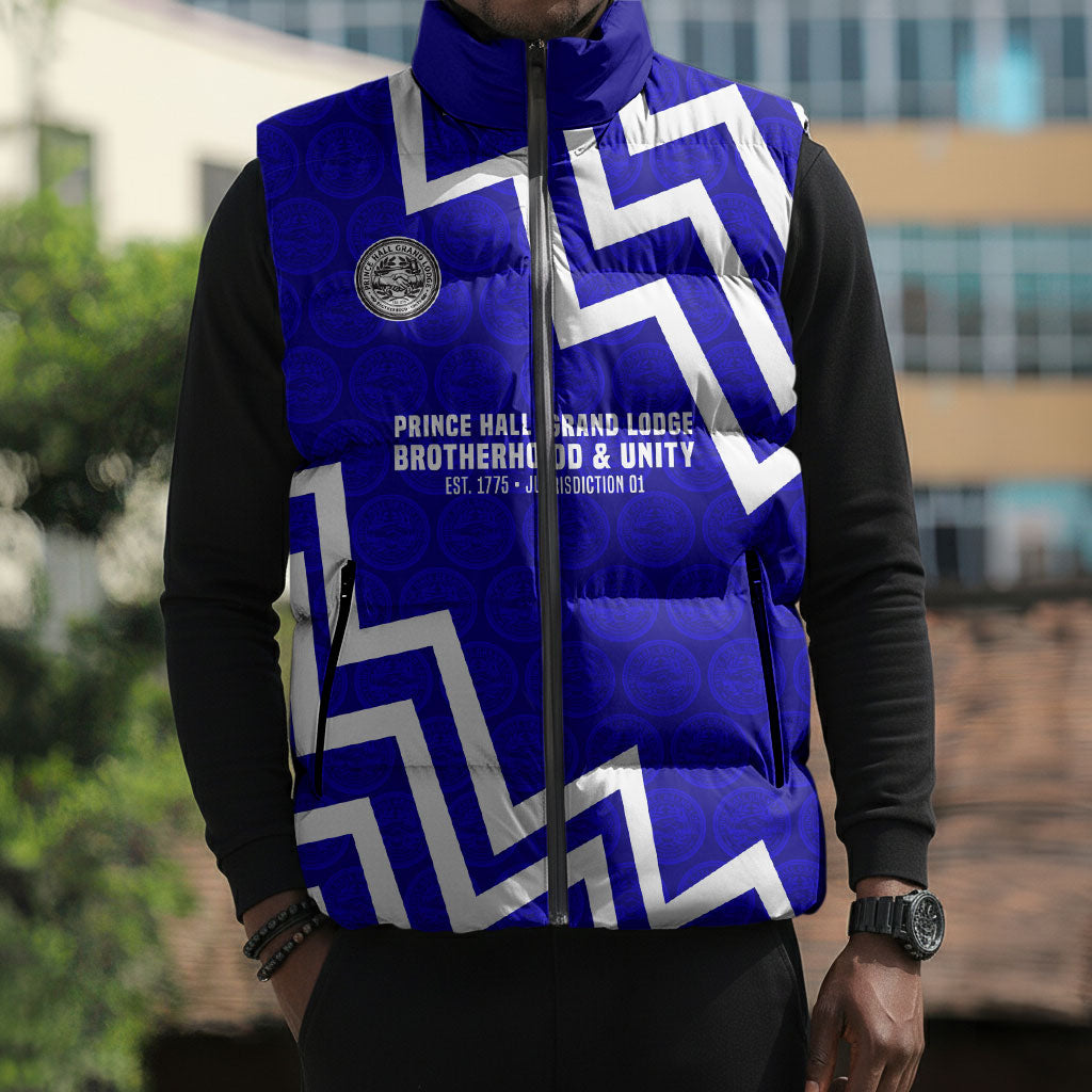 Prince Hall Grand Lodge Sleeveless Puffer Jacket Founder Portrait Geometric Brotherhood
