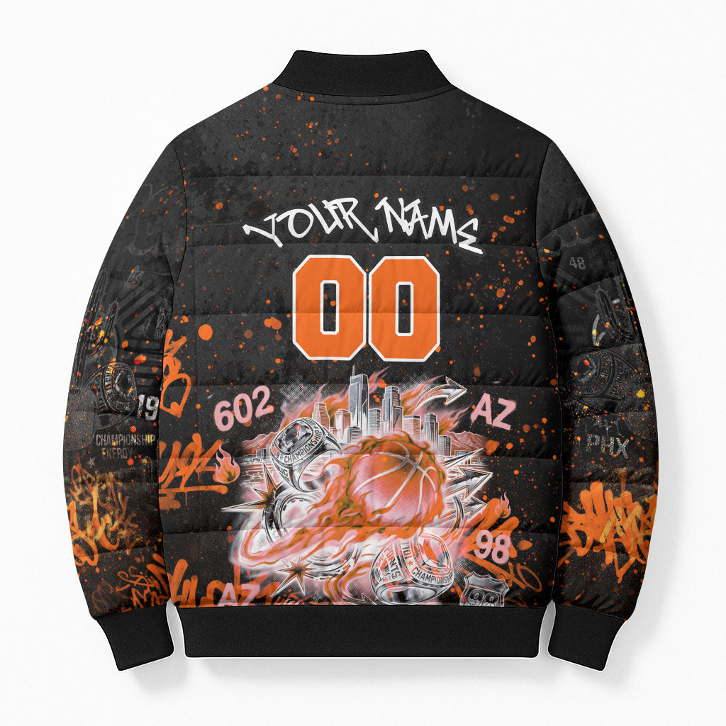 Personalized Arizona Bomber Puffer Jacket Graffiti Street Art Southwest Cactus Route 66 Retro