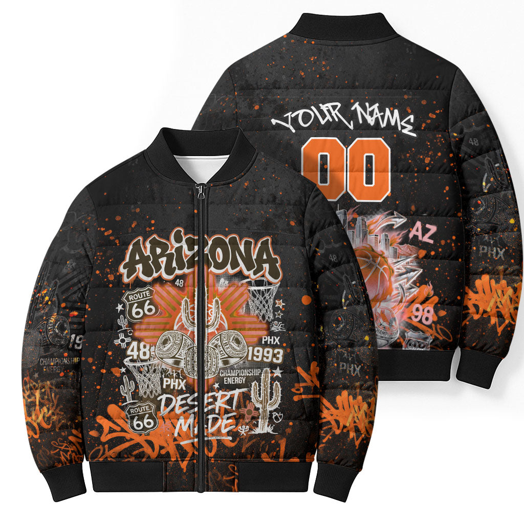 Personalized Arizona Bomber Puffer Jacket Graffiti Street Art Southwest Cactus Route 66 Retro